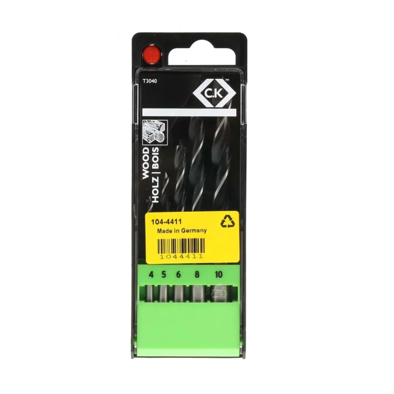 CK 5-Piece High Speed Steel (HSS) Twist Wood Drill Bit Set, 4 mm Min, 10 mm Max T3040