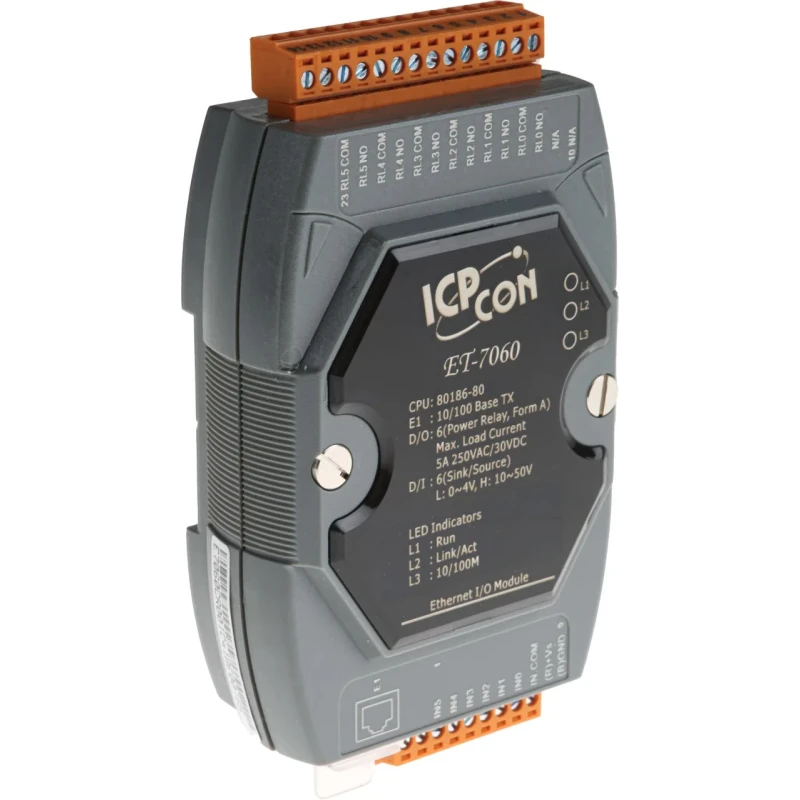 ICP DAS USA Data Acquisition Ethernet Web-Based I/O Module, Operating Temperature -25°C to 75°C ET-7060