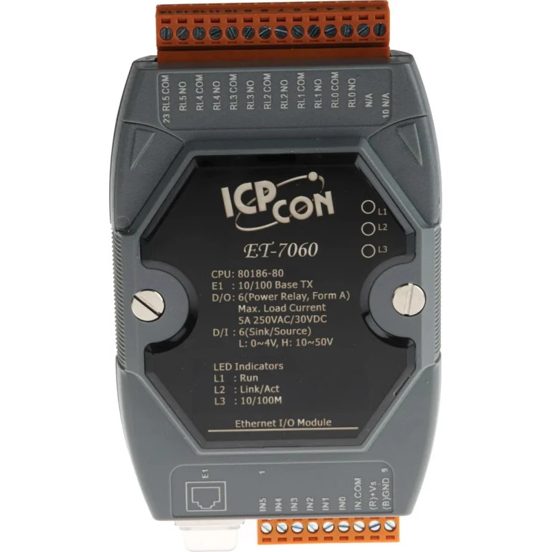 ICP DAS USA Data Acquisition Ethernet Web-Based I/O Module, Operating Temperature -25°C to 75°C ET-7060
