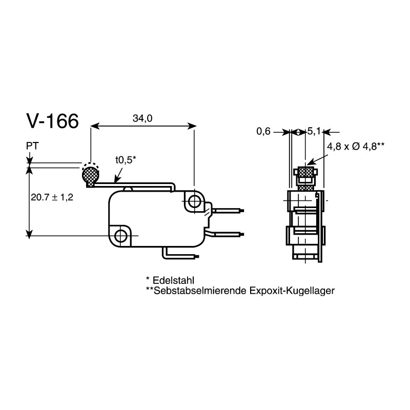 Omron Long Roller Lever Micro Switch SPDT 16A 250V AC Quick Connect Terminal V-166-1C5