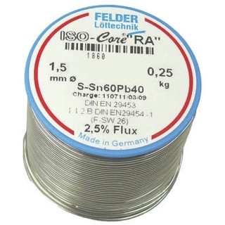 Felder Lottechnik Lead Solder Wire 1.5 mm Diameter 40% Lead, 60% Tin Rosin Based Flux 183°C Melting Point 18.601.52037