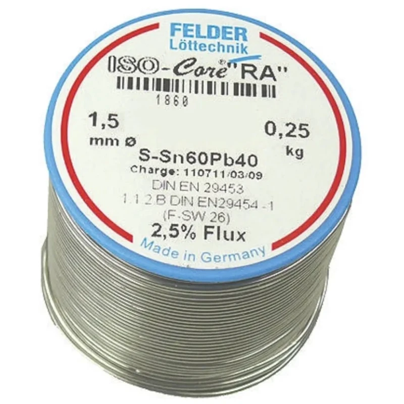 Felder Lottechnik Lead Solder Wire 1.5 mm Diameter 40% Lead, 60% Tin Rosin Based Flux 183°C Melting Point 18.601.52037