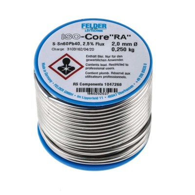 Felder Lottechnik 2 mm Lead Solder Wire, 40% Lead, 60% Tin, 183°C Melting Point 18.602.02037