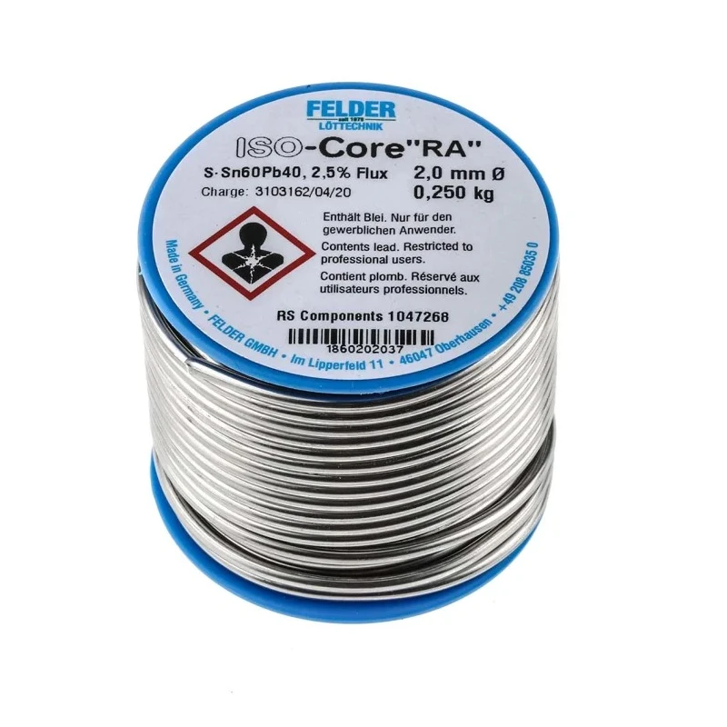Felder Lottechnik 2 mm Lead Solder Wire, 40% Lead, 60% Tin, 183°C Melting Point 18.602.02037