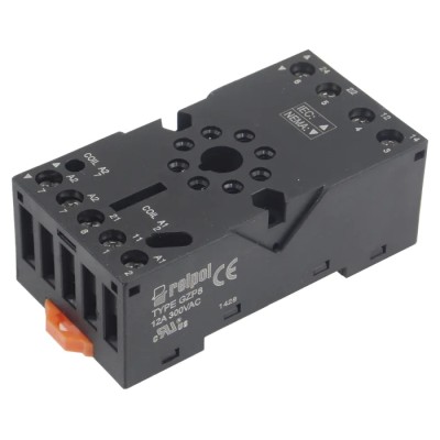 Relpol 8 Way 300V AC DIN Rail Relay Socket for use with R15 Relay GZP8-BLACK