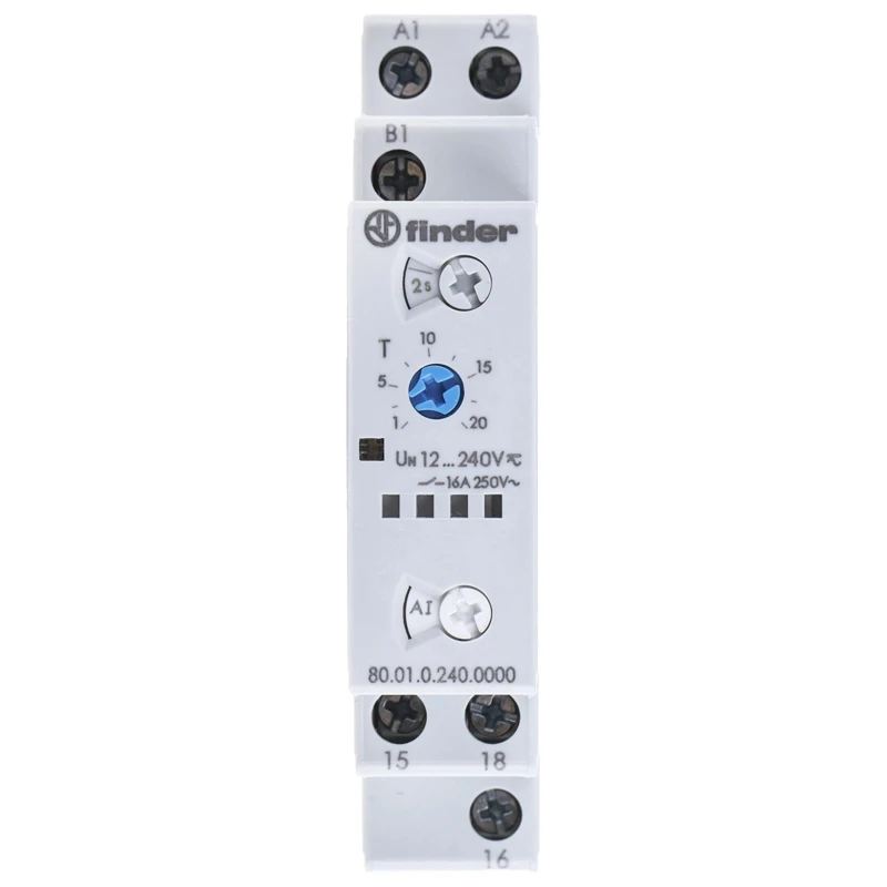 Finder 80 Series Multifunction DIN Rail Timer Relay, 1-Contact SPDT, 12 to 240 V AC/DC, 0.1 to 20 min, 0.1 80.01.0.240.0000