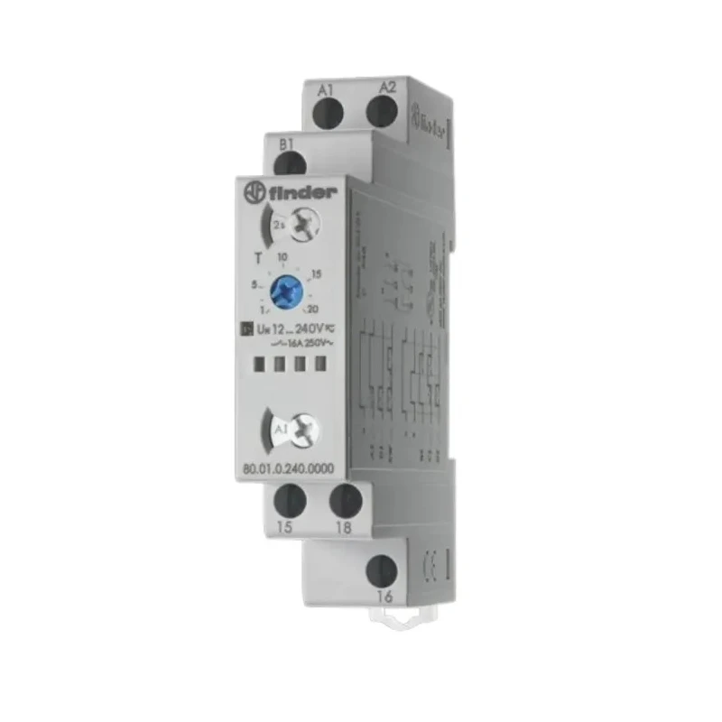 Finder 80 Series Multifunction DIN Rail Timer Relay, 1-Contact SPDT, 12 to 240 V AC/DC, 0.1 to 20 min, 0.1 80.01.0.240.0000