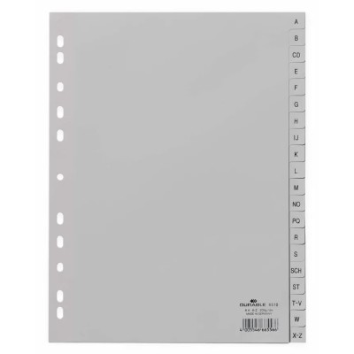Durable Grey A4 File Divider 20 Tabs A-Z Preprinted Polypropylene 297 x 215/230 mm 6510-10