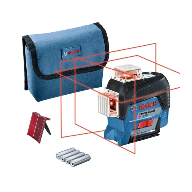 Bosch 650 nm Red Line Laser Level with 3 Lasers, 360° Beam Coverage, IP54 Waterproof, Self-Levelling, 30 m Range 0601063R00
