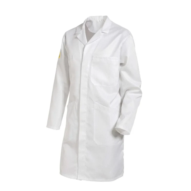 MOLINEL White Unisex Lab Coat Size L Polyester Stud Closure Reusable ESDBH65ASBLA/T3