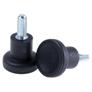 RS PRO Black Knurled Clamping Knob M8 Threaded Stud 31 mm Diameter Polymer Thermoplastic Italy 448-8915