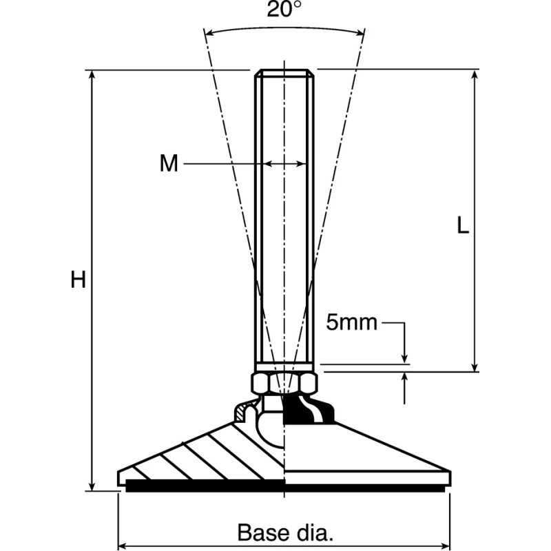 Nu-Tech Engineering Stainless Steel Adjustable Foot M16 Thread Size, 65 mm Base Diameter, 1250 kg Static Load A087/006