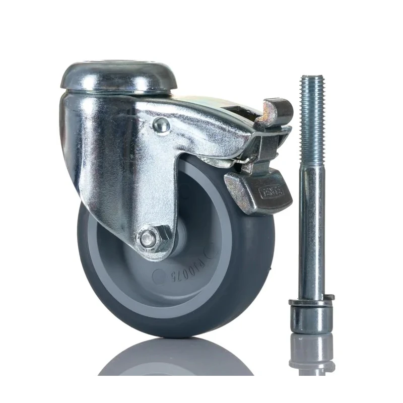 Tente Swivel Castor with 75 kg Load Capacity and 75 mm Rubber Wheel 2477PJO075P30CHC10X90