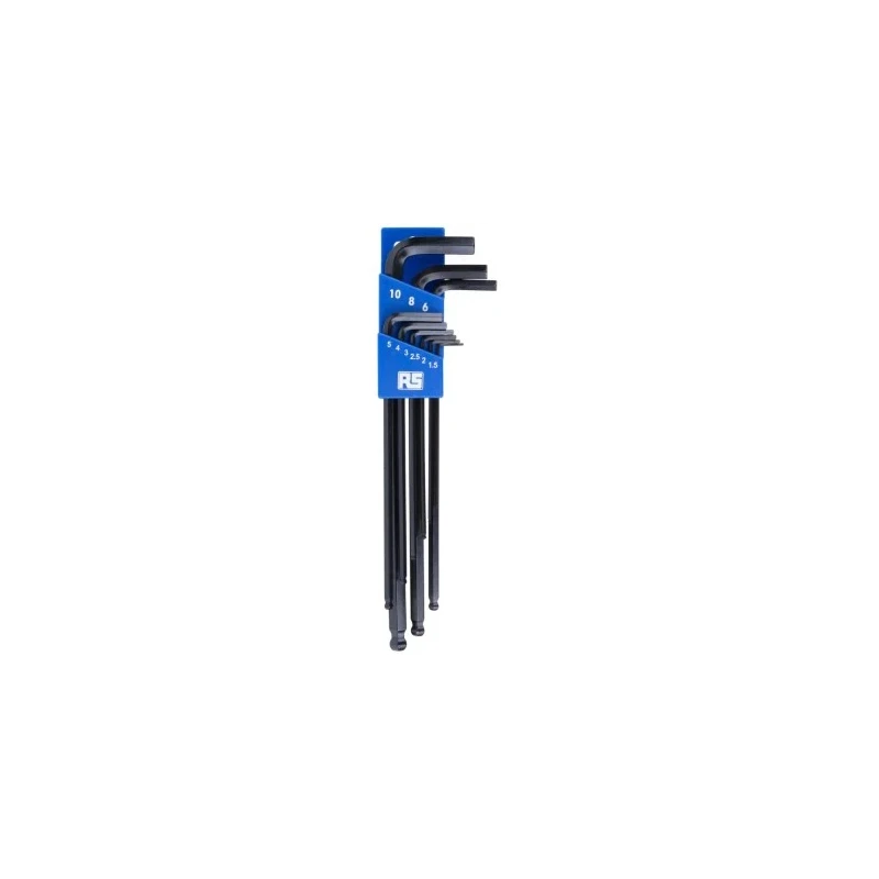 RS PRO 9 Piece L Metric Hex Key Set, Hex Size 1.5 to 10 mm, Chrome Vanadium Steel, Blackened Finish 449-9606