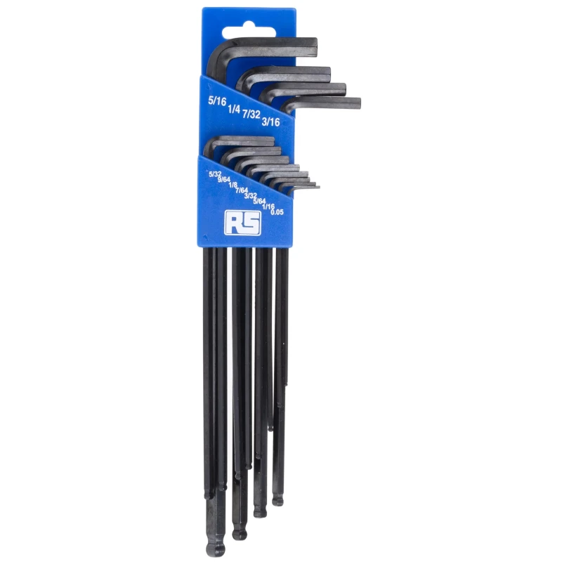 RS PRO 12 piece L Imperial Hex Key Set, Hex Size 0.05 to 7/32 in, Long Arm, Ball End, Chrome Vanadium Steel 449-9612