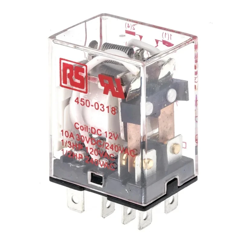 RS PRO Plug-in Power Relay 12V dc Coil 10A Switching Current DPDT 900mW Coil Power 450-0318