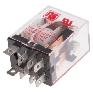 RS PRO Plug-in Power Relay 12V dc Coil 10A Switching Current DPDT 900mW Coil Power 28x36x21.5 mm 450-0374