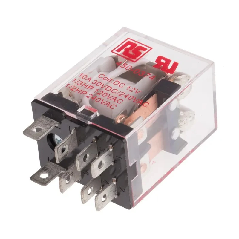 RS PRO Plug-in Power Relay 12V dc Coil 10A Switching Current DPDT 900mW Coil Power 28x36x21.5 mm 450-0374