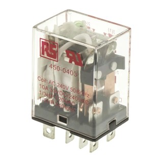 RS PRO Plug-in Power Relay, 240V AC Coil, 10A Switching Current, DPDT 450-0403