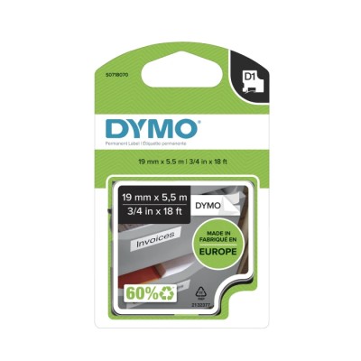 Dymo Black on White Label Printer Tape 19 mm Width 5.5 m Tape Length S0718070