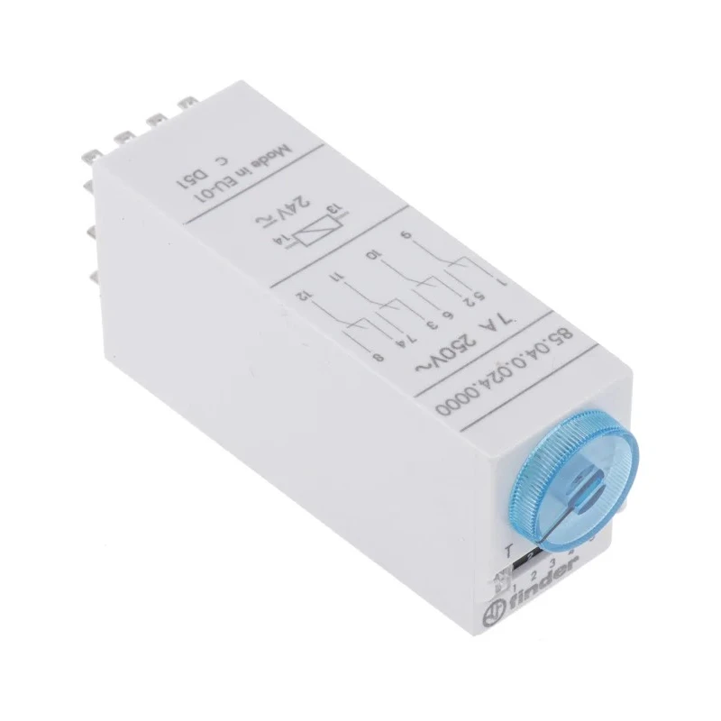 Finder 85 Series Multifunction Timer Relay 4-Contact 110 to 125 V dc 24 V ac 3 to 100 min, 0.05 to 100 s, 5 85.04.0.024.0000