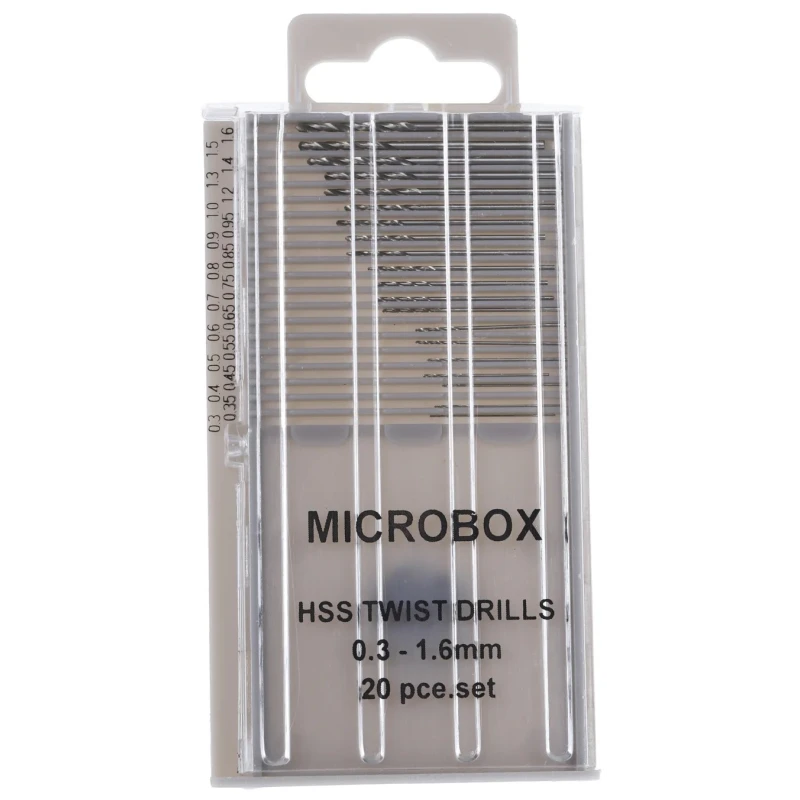 RS PRO 20-Piece Multi-Material High Speed Steel Twist Drill Bit Set 0.3 mm to 1.6 mm 162-5346