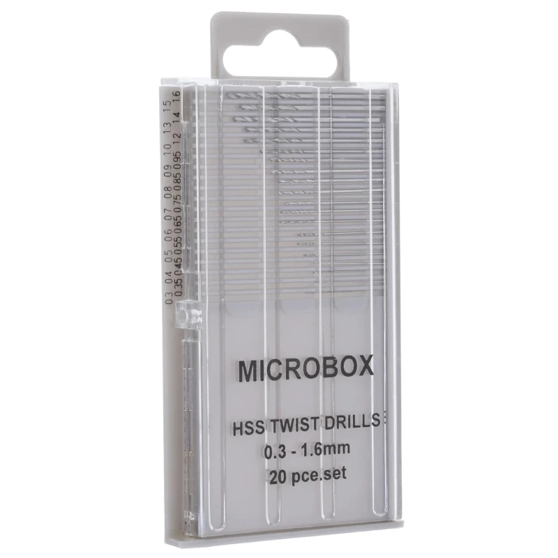 RS PRO 20-Piece Multi-Material High Speed Steel Twist Drill Bit Set 0.3 mm to 1.6 mm 162-5346