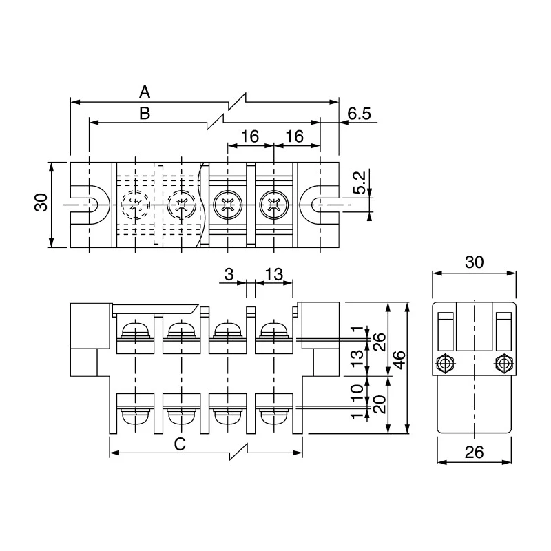 Osada Barrier Strip 10 Contact 16 mm Pitch 2 Row 600V 100A OTB-358N-5P