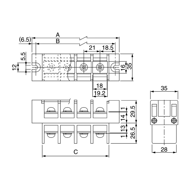 Osada Barrier Strip 4 Contact, 21 mm Pitch, 2 Row, 600V, 100A OTB-388-2P