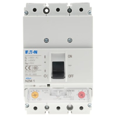 Eaton xEnergy Molded Case Circuit Breaker 3-Pole 125A 690V AC/750V DC Thermal Magnetic Lever Reset 259086 NZMN1-A125