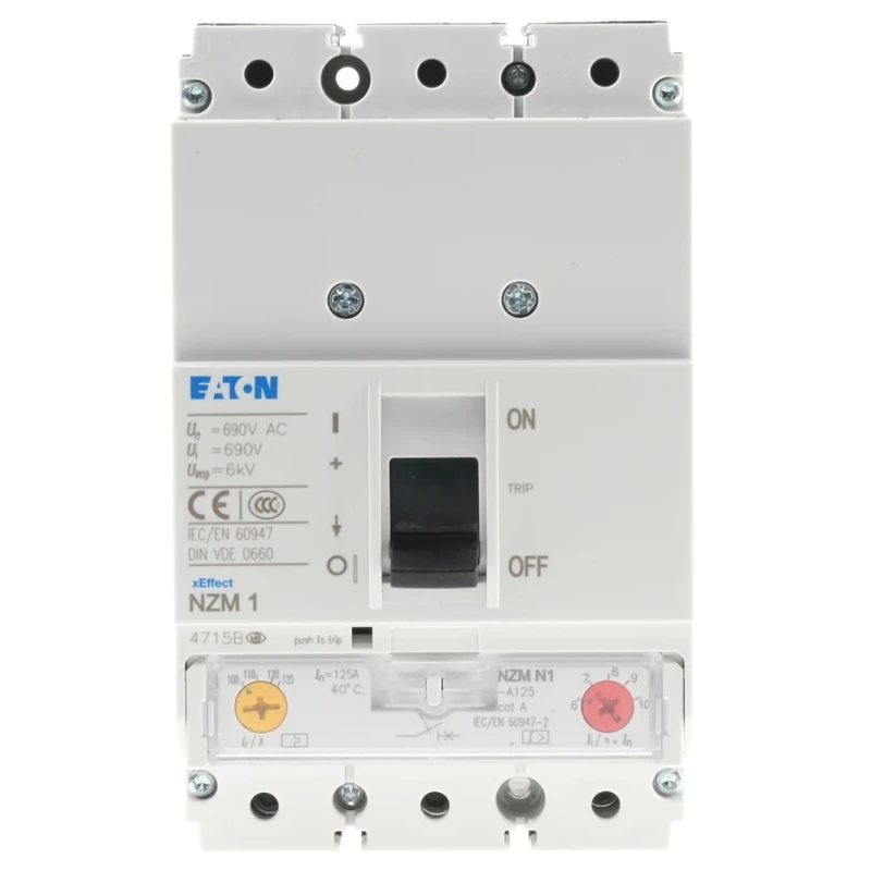 Eaton xEnergy Molded Case Circuit Breaker 3-Pole 125A 690V AC/750V DC Thermal Magnetic Lever Reset 259086 NZMN1-A125