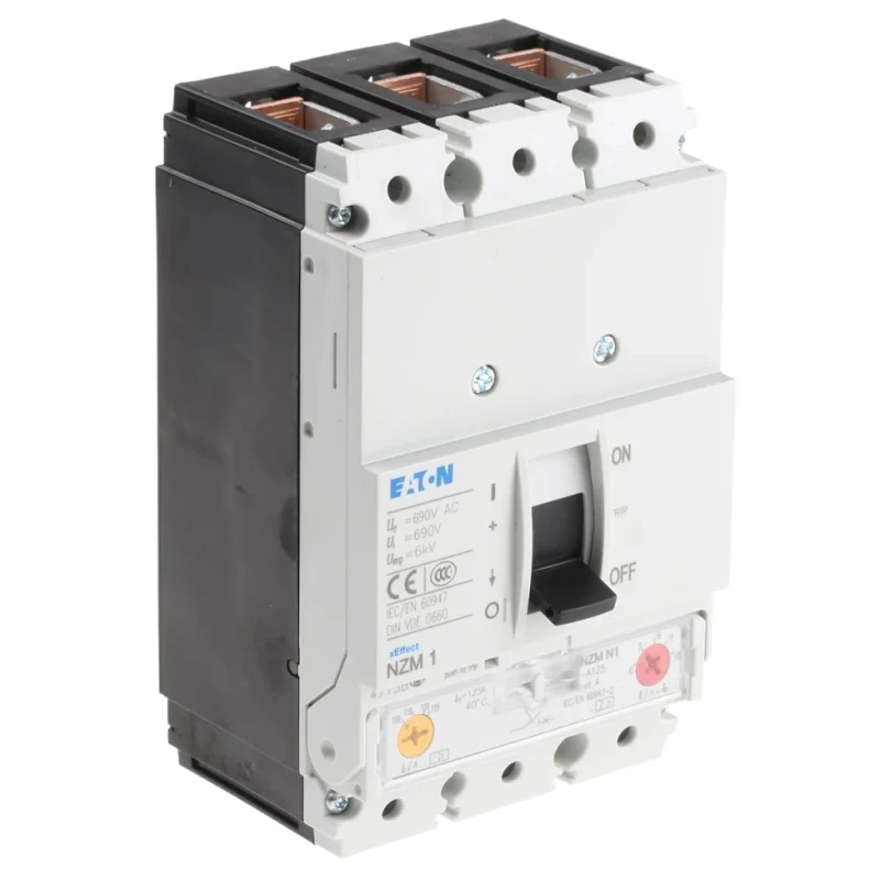 Eaton xEnergy Molded Case Circuit Breaker 3-Pole 125A 690V AC/750V DC Thermal Magnetic Lever Reset 259086 NZMN1-A125