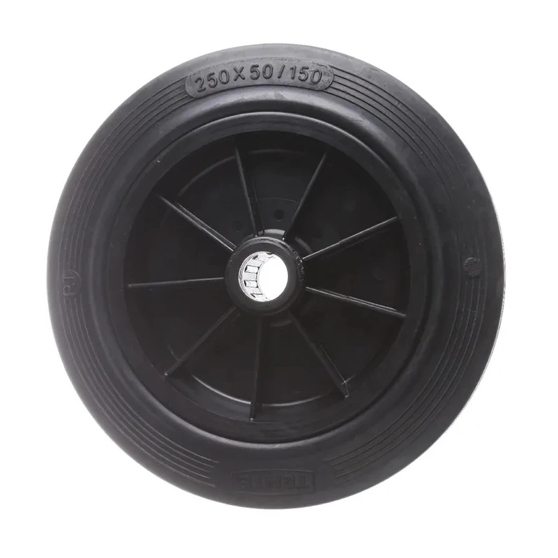 Tente Black Rubber Trolley Wheel 250 mm Diameter, 50 mm Width, 25 mm Bore Diameter, 250 Kg Load Capacity PVR250-25LM58