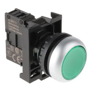 Eaton RMQ Titan M22 Series Green Momentary Push Button Head, 22 mm Cutout, IP69K 78639208 M22-DL-G+M22-A+M22-LED-G