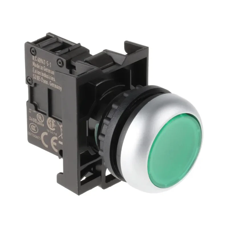 Eaton RMQ Titan M22 Series Green Momentary Push Button Head, 22 mm Cutout, IP69K 78639208 M22-DL-G+M22-A+M22-LED-G