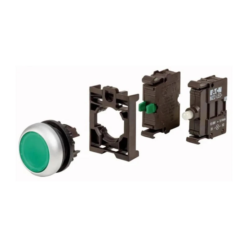 Eaton RMQ Titan M22 Series Green Momentary Push Button Head, 22 mm Cutout, IP69K 78639208 M22-DL-G+M22-A+M22-LED-G