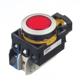 Idec CW Series Illuminated Push Button Switch, Momentary Operation, Panel Mount, 22 mm Cutout, SPST Contact CW4L-M1E10QM4R