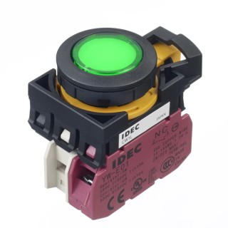Idec CW Series Illuminated Momentary Push Button Switch, Panel Mount, 22 mm Cutout, SPST, Green LED, IP65, 24 V CW1L-M1E01Q4G