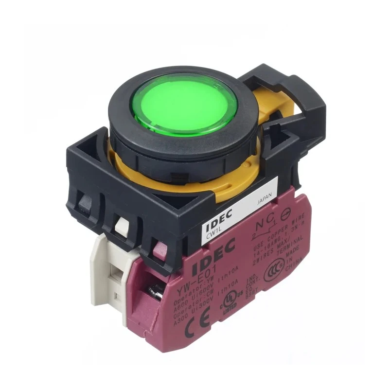 Idec CW Series Illuminated Momentary Push Button Switch, Panel Mount, 22 mm Cutout, SPST, Green LED, IP65, 24 V CW1L-M1E01Q4G