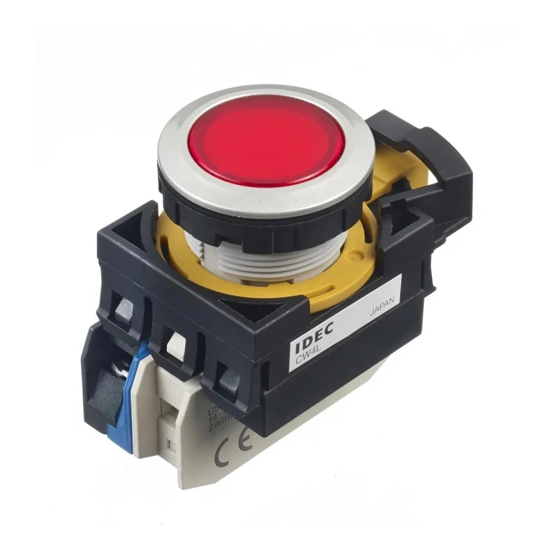 Idec Illuminated Push Button Switch Maintained Panel Mount, 22 mm Cutout, SPST, Red LED, IP65, 24 V 10 A CW4L-A1E10Q4R