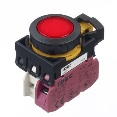 Idec CW Series Illuminated Push Button Switch, Momentary, Panel Mount, 22 mm Cutout, SPST, Red LED, IP65, 24 V CW1L-M1E01Q4R