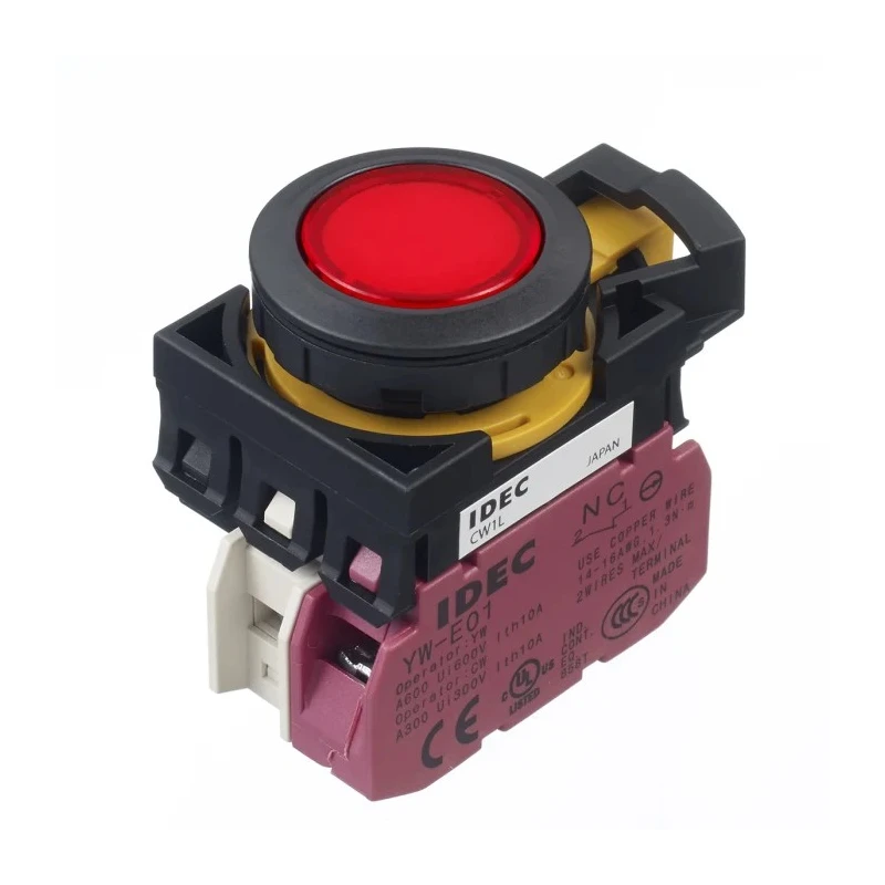 Idec CW Series Illuminated Push Button Switch, Momentary, Panel Mount, 22 mm Cutout, SPST, Red LED, IP65, 24 V CW1L-M1E01Q4R