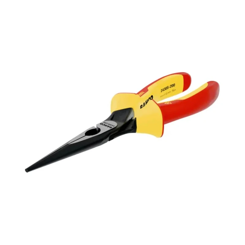 Bahco Long Nose Plier Serrated 200mm Overall VDE/1000V Approved, 72mm Jaw 2430 S-200
