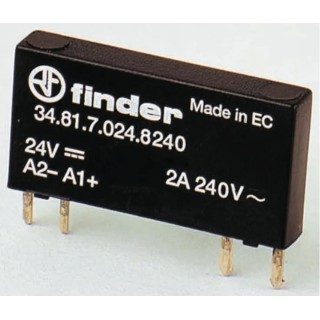 Finder 34 Series Solid State Relay 0.1 A Load Current 48 V DC Load Voltage Screwless Screw Rail PCB Push-in 34.81.7.024.7048