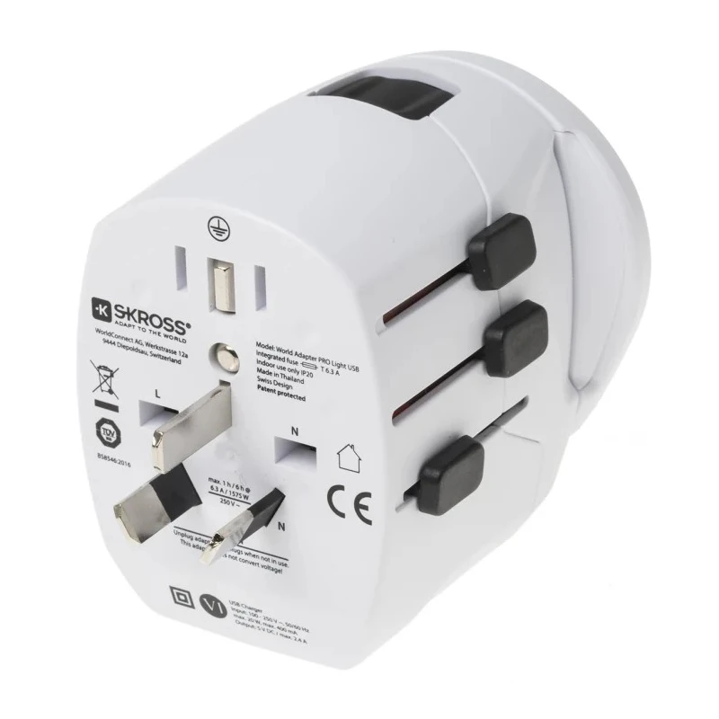 SKROSS Travel Adapter Europe Australia UK China USA USB 6.3A 250V SKR-0080