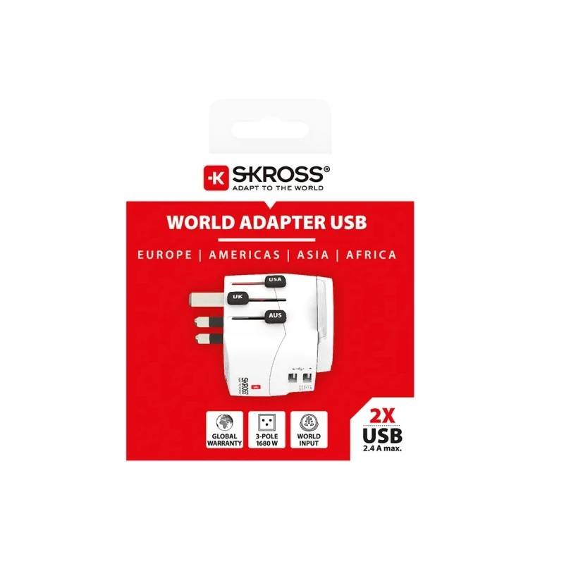 SKROSS Travel Adapter Europe Australia UK China USA USB 6.3A 250V SKR-0080