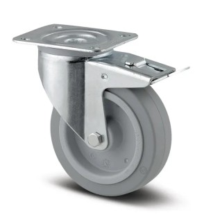 Tente Braked Swivel Castor, 250 kg Load Capacity, 125 mm Rubber Wheel, Roller Bearing, Polyamide Hub 3477UFR125P63