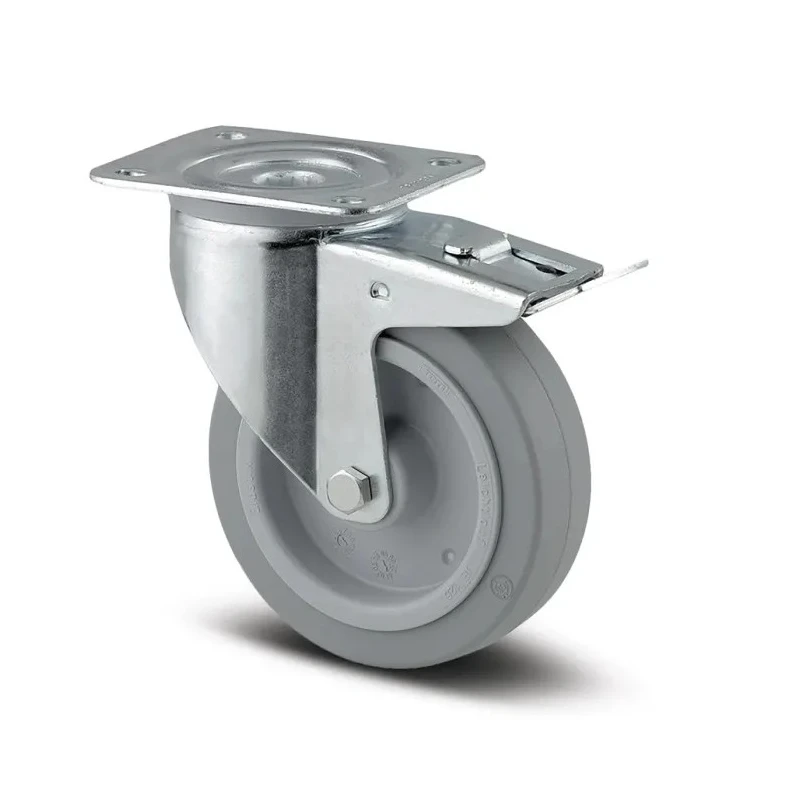 Tente Braked Swivel Castor, 250 kg Load Capacity, 125 mm Rubber Wheel, Roller Bearing, Polyamide Hub 3477UFR125P63