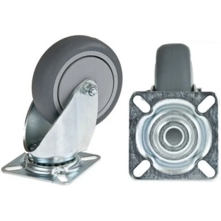 Tente Swivel Castor, Rubber Wheel, 100 mm Diameter, 100 kg Load Capacity, Ball Bearing Hub 2470PJP100P50