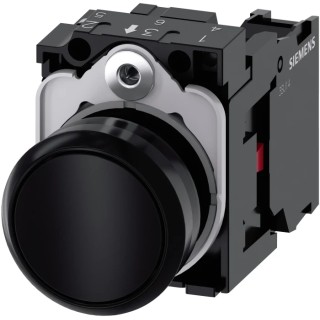 Siemens SIRIUS ACT 3SU11 Series Push Button Complete Unit Panel Mount 22 mm Cutout Black SPST IP66 IP67 3SU1100-0AB10-1CA0